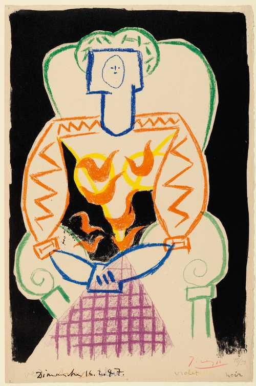 Pablo Picasso, Die Frau im Sessel, 1947, Farblithografie © Sucession Picasso/VG Bild-Kunst, Bonn 2026 