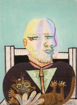 Pablo Picasso, Vollard und seine Katze, um 1960, Farbaquatinta nach einer Gouache (c) SucessionPicasso/VG Bild-Kunst, Bonn 2026 